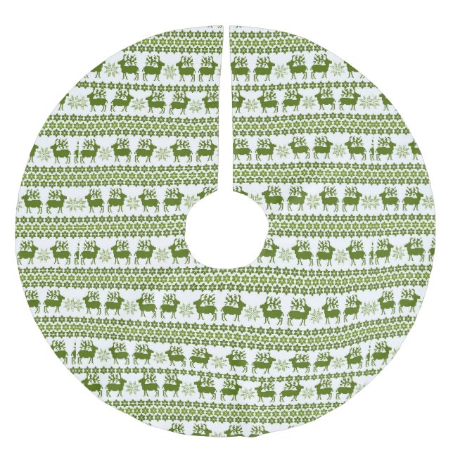 Nordic Reindeer & Snowflakes Brushed Polyester Tree Skirt (Front)