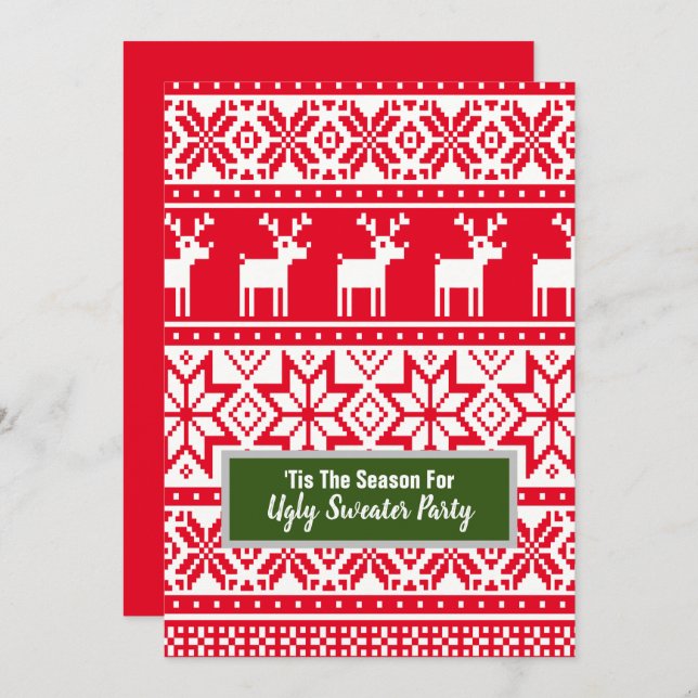 Nordic reindeer Ugly Christmas Sweater Party Invitation (Front/Back)