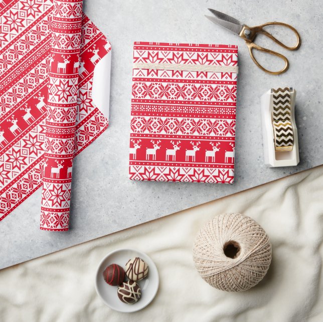 Nordic Reindeer Ugly Christmas Sweater Party Wrapping Paper (Crafts)