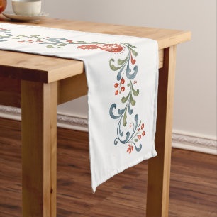Nordic Rosmaling Norwegian Folk Art Heart Long Table Runner