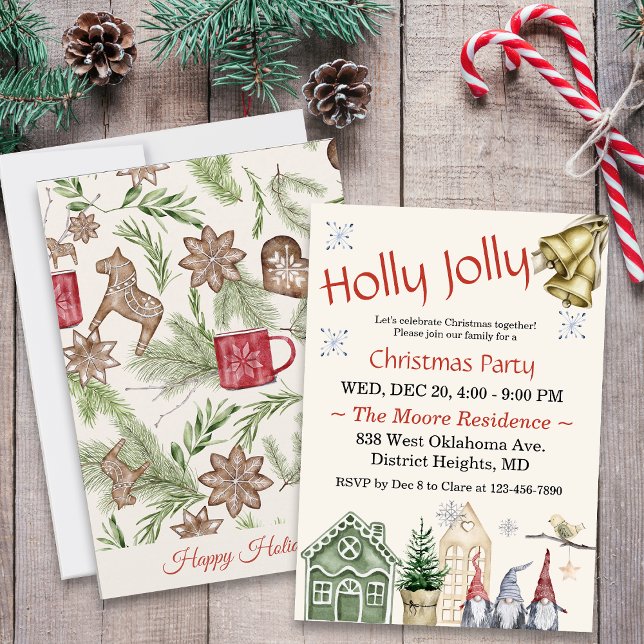 Nordic Rustic Watercolor Christmas Party Invitation (Creator Uploaded)
