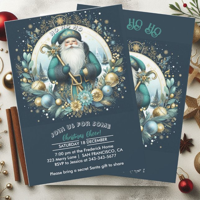 Nordic Santa Ho Ho Ho Snowy Christmas Cheer Party Invitation (Nordic Santa Ho Ho Ho Snowy Christmas Cheer Party Invitation)