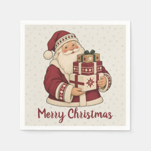 Nordic Santa with Stacked Christmas Gift Box Napkin