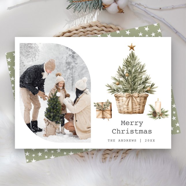 Nordic Scandinavian Boho Christmas Tree Photo Holiday Card (Creator Uploaded)