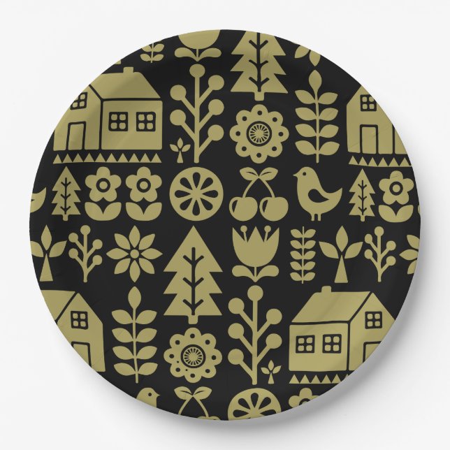 Nordic Scandinavian Christmas Decorations Paper Plate (Front)