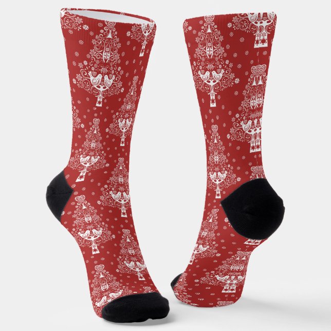 Nordic Scandinavian Christmas Tree Magic Socks (Angled)