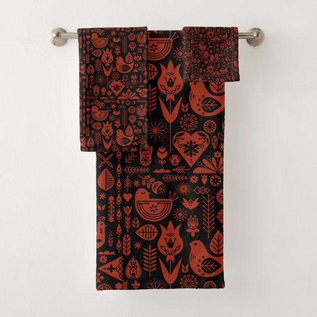 Nordic Scandinavian Folk Pattern Art   Bath Towel Set (Insitu)