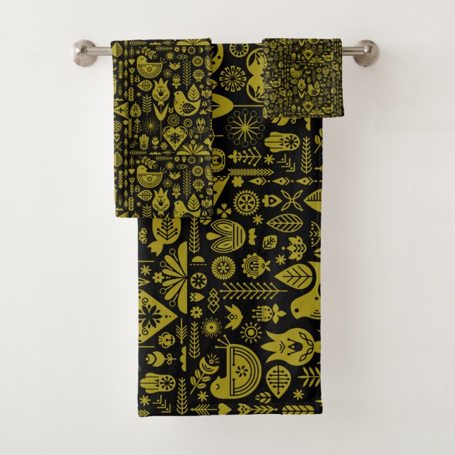 Nordic Scandinavian Folk Pattern Art   Bath Towel Set (Insitu)