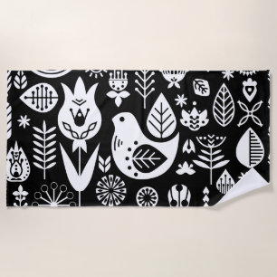Nordic Scandinavian Folk Pattern Art Beach Towel