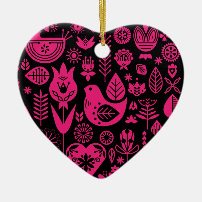 Nordic Scandinavian Folk Pattern Art   Ceramic Ornament (Front)