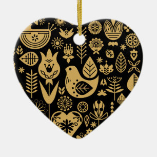 Nordic Scandinavian Folk Pattern Art Ceramic Ornament