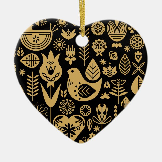 Nordic Scandinavian Folk Pattern Art   Ceramic Ornament (Front)