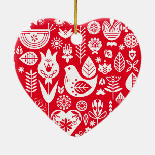 Nordic Scandinavian Folk Pattern Art Ceramic Ornament