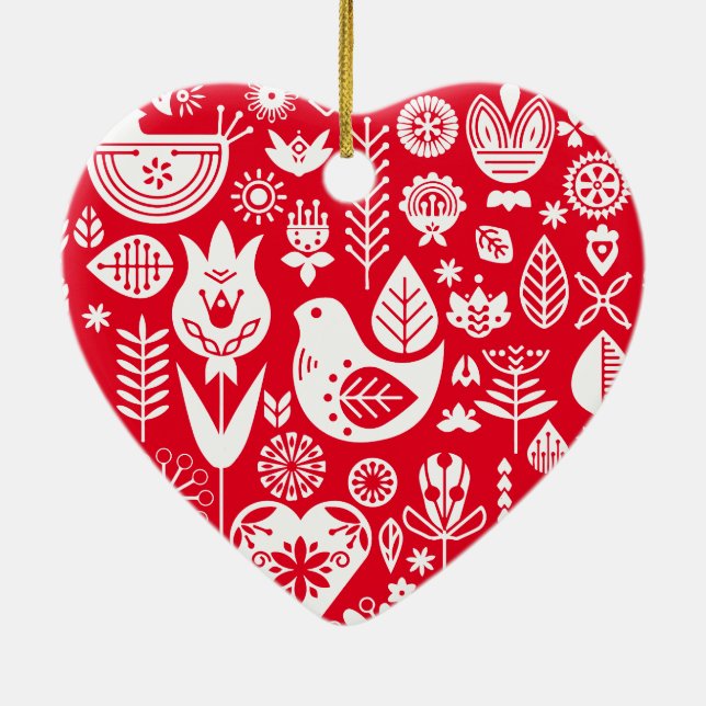 Nordic Scandinavian Folk Pattern Art   Ceramic Ornament (Back)