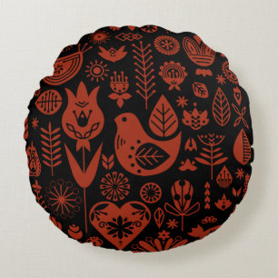 Nordic Scandinavian Folk Pattern Art Round Cushion