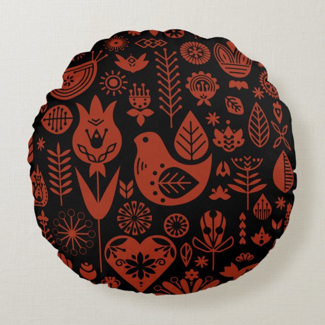 Nordic Scandinavian Folk Pattern Art   Round Cushion (Front)