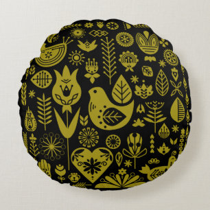 Nordic Scandinavian Folk Pattern Art   Round Cushion