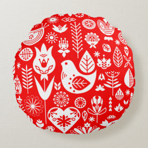 Nordic Scandinavian Folk Pattern Art Round Cushion