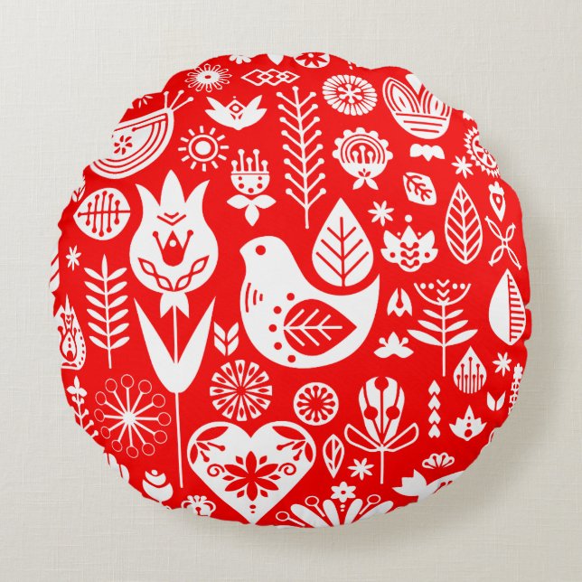 Nordic Scandinavian Folk Pattern Art   Round Cushion (Front)