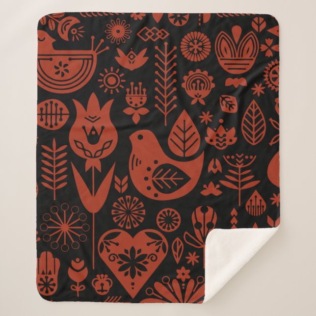 Nordic Scandinavian Folk Pattern Art   Sherpa Blanket (Front)