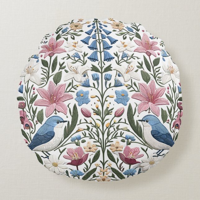 Nordic Serenity  Symphony of Flora and Fauna Round Cushion (Front)