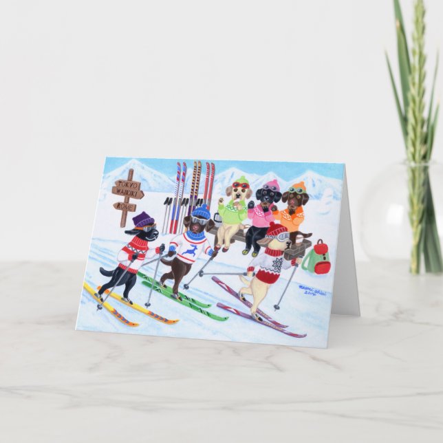 Nordic Skiing Labradors Painting Card (Front)