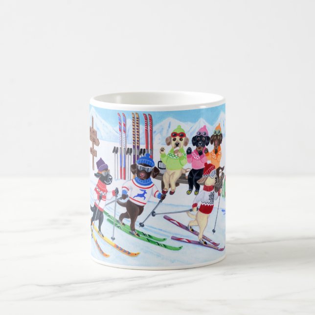 Nordic Skiing Labradors Painting Coffee Mug (Center)