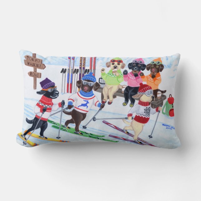 Nordic Skiing Labradors Painting Lumbar Cushion (Front)