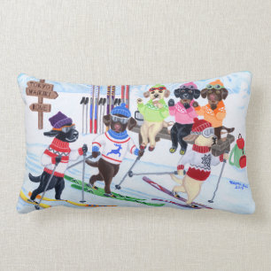 Nordic Skiing Labradors Painting Lumbar Cushion