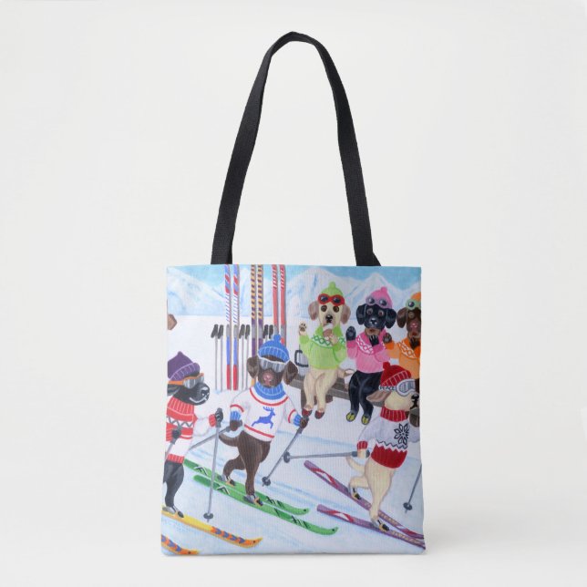 Nordic Skiing Labradors Painting Tote Bag (Front)