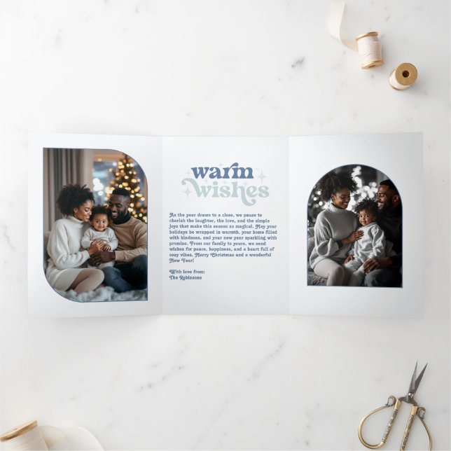 Nordic Sky Cosy Vibes Retro Christmas Photo Tri-Fold Holiday Card (Inside)