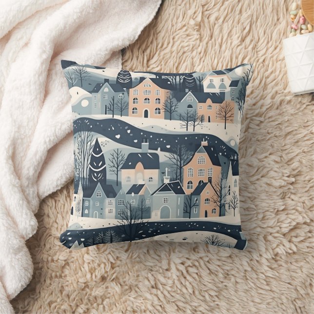 Nordic Snow Winter Town Pattern Cushion (Blanket)