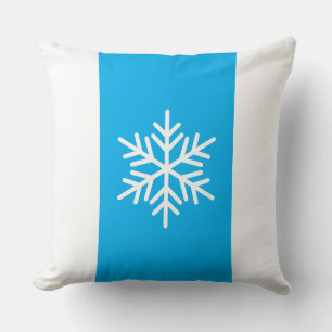 Nordic Snowflake Azure Blue White Holiday Stripes Cushion