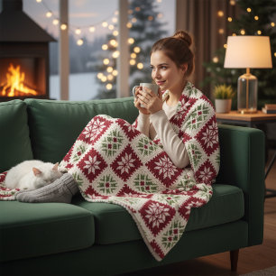 Nordic Snowflake Crochet  Fleece Blanket