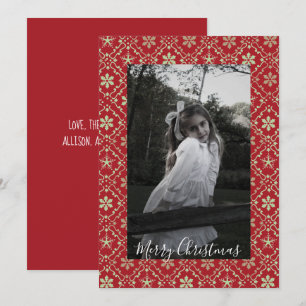 Nordic Snowflake Elegant Red 1 Photo Trendy Holiday Card