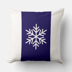 Nordic Snowflake Navy Blue White Holiday Stripes Cushion