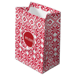 Nordic Snowflake Pattern Custom Name Christmas  Medium Gift Bag