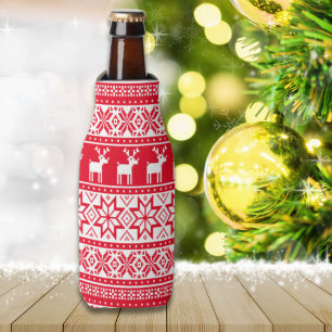 Nordic Snowflake Reindeer Ugly Christmas Sweater Bottle Cooler