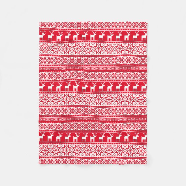 Nordic Snowflake Reindeer Ugly Christmas Sweater Fleece Blanket (Front)