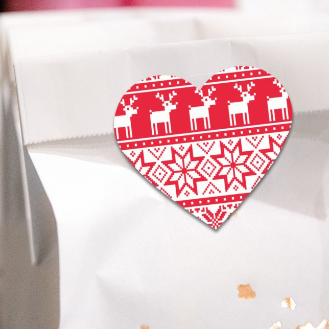 Nordic Snowflake Reindeer Ugly Christmas Sweater Heart Sticker (Nordic Snowflake Reindeer Ugly Christmas Sweater Heart Sticker)
