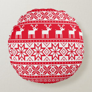Nordic Snowflake Reindeer Ugly Christmas Sweater Round Cushion