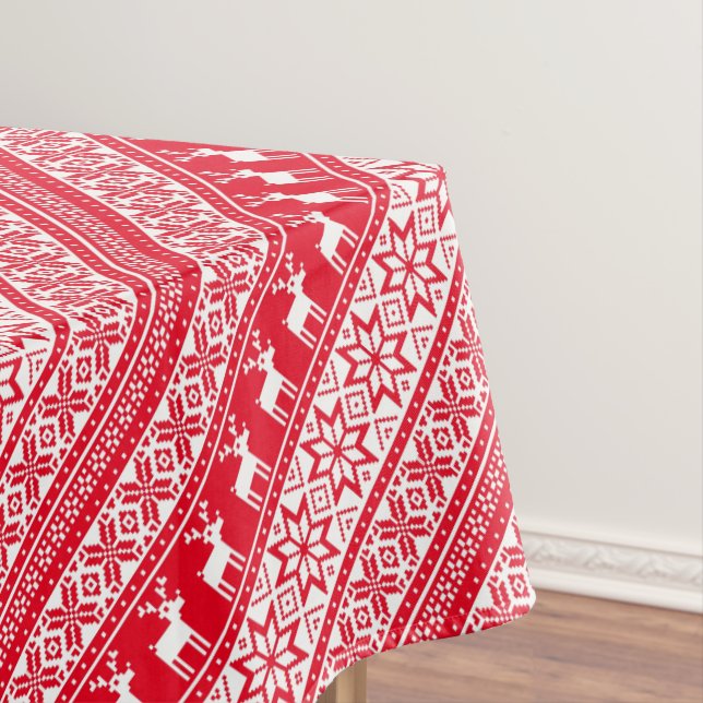 Nordic Snowflake Reindeer Ugly Christmas Sweater Tablecloth (In Situ)