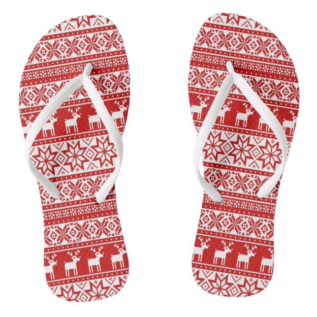 Nordic Snowflake Reindeer Ugly Christmas Sweater Thongs (Footbed)