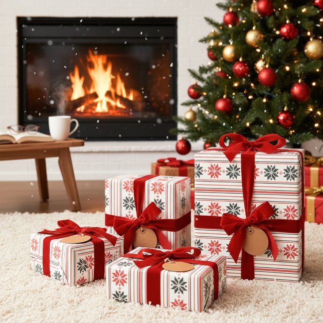 Nordic Snowflake Stripe Wrapping Paper (Nordic Snowflake Stripe Wrapping Paper)