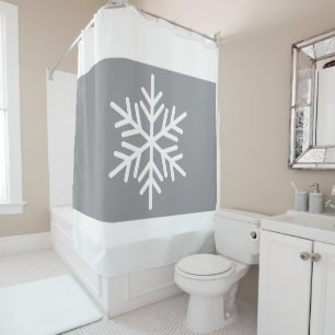 Nordic Snowflake Wide Light Grey White Stripes Shower Curtain