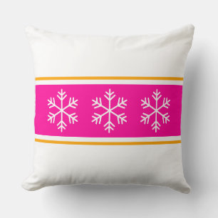 Nordic Snowflakes Peppermint Pink White Stripes Cushion