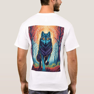 Nordic Spirit Wolf T-Shirt with Runes and Forest 