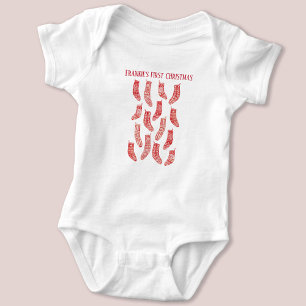 Nordic Stockings First Christmas Custom Name Baby Bodysuit