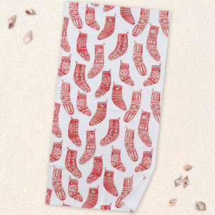 Nordic Stockings Red White Beach Towel