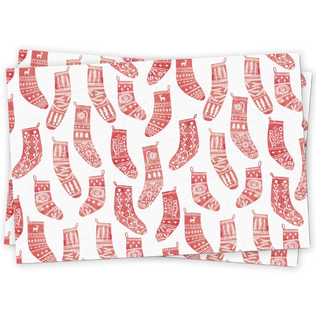 Nordic Stockings Scandinavian Christmas Red White Tissue Paper (Nordic Stockings red and white Scandinavian festive Christmas pattern tissue paper)